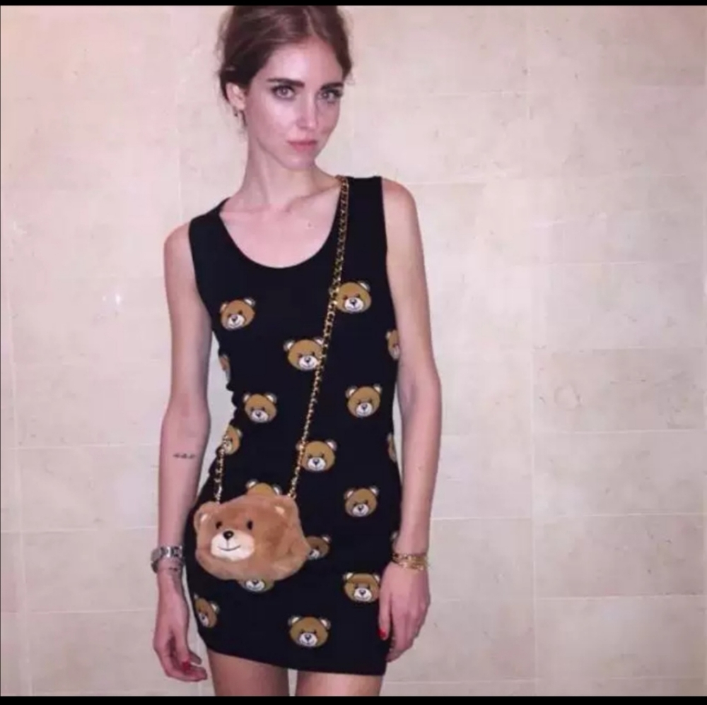 Moschino Couture Jeremy Scott All Over Teddy Bears Policeman Black Sweater dress